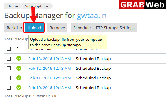 upload backup