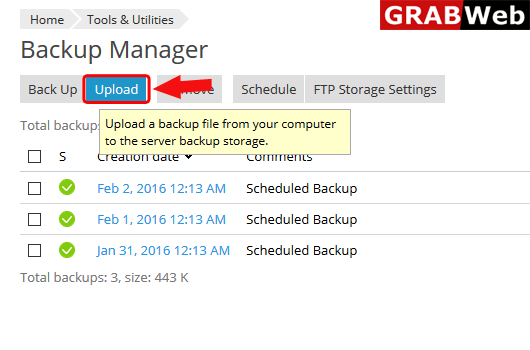 upload backup